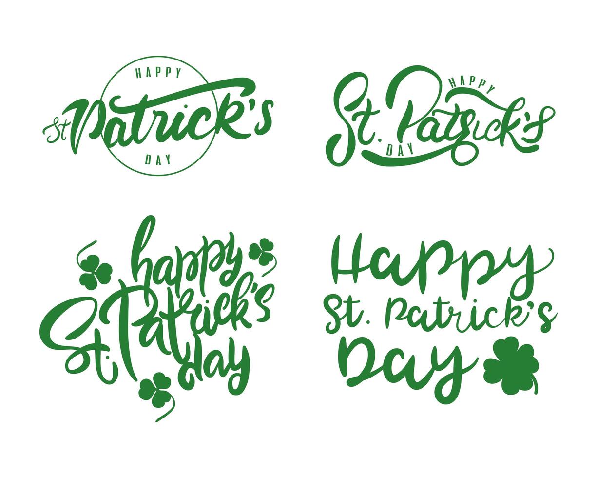 bundle of four happy saint patricks day letterings vector