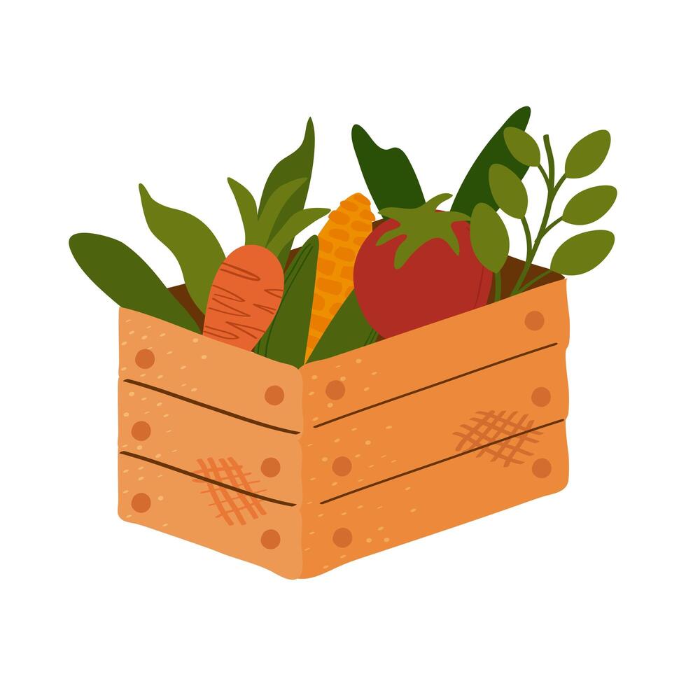 wooden basket with vegetables farm icon vector