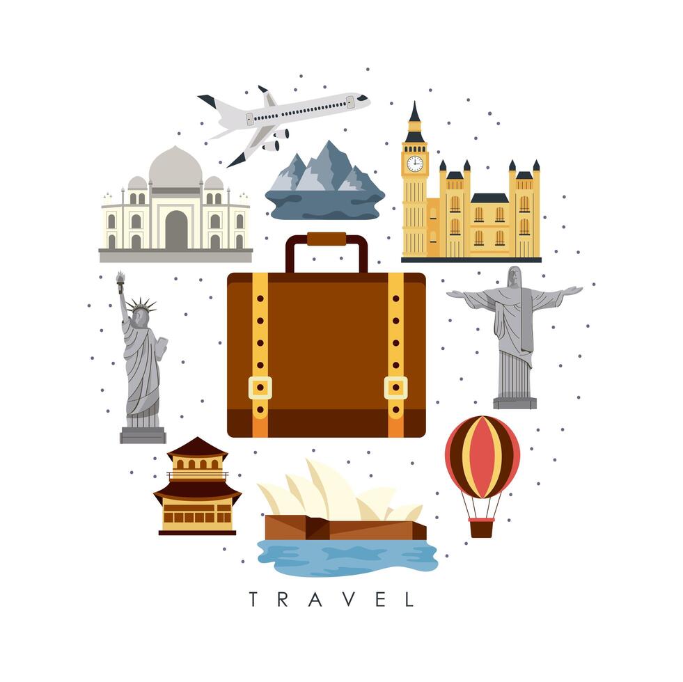 travel set monuments vector