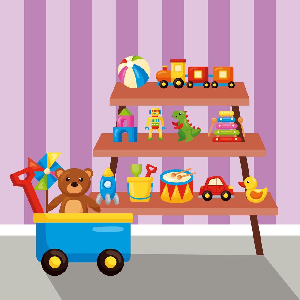 shelf and toys vector