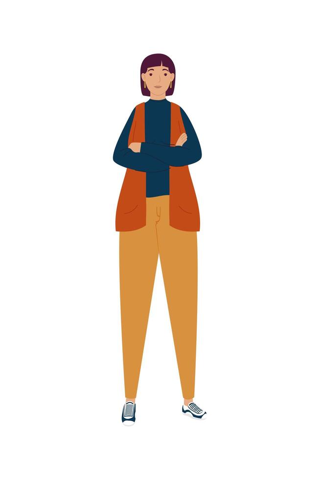 personaje de avatar de mujer joven de pie vector