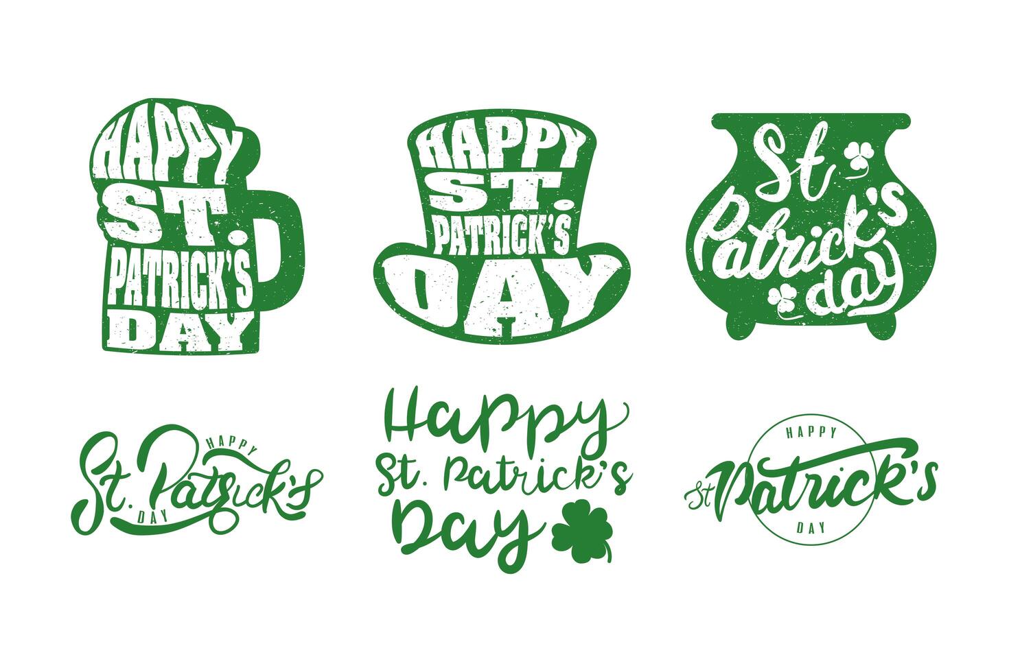 bundle of six happy saint patricks day letterings vector