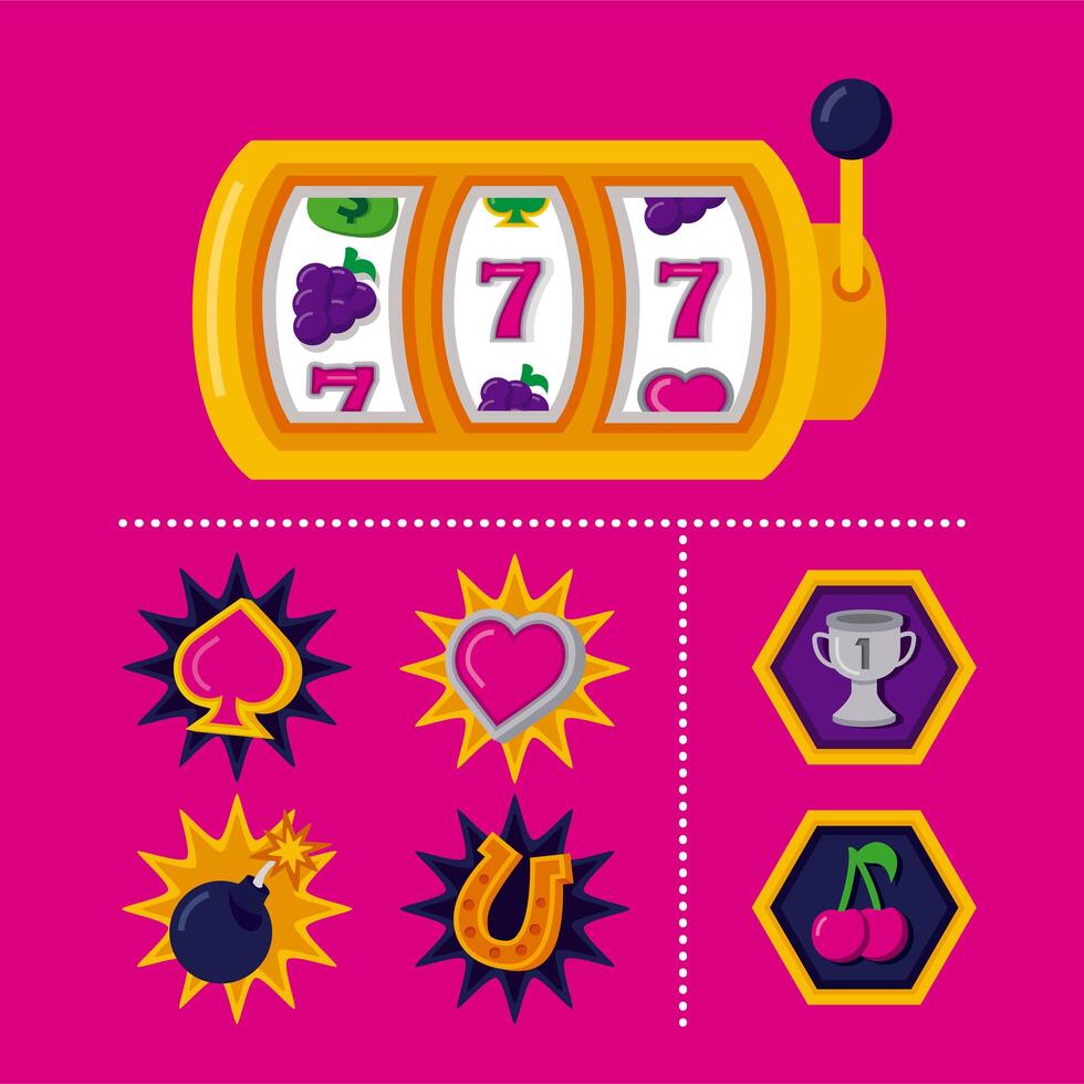 bundle of slots casino set icons vector