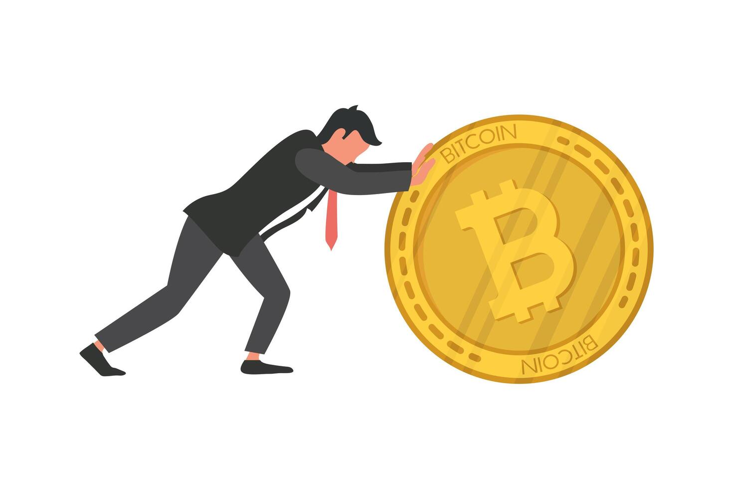 businessman pushing bitcoin crypto currency icon vector