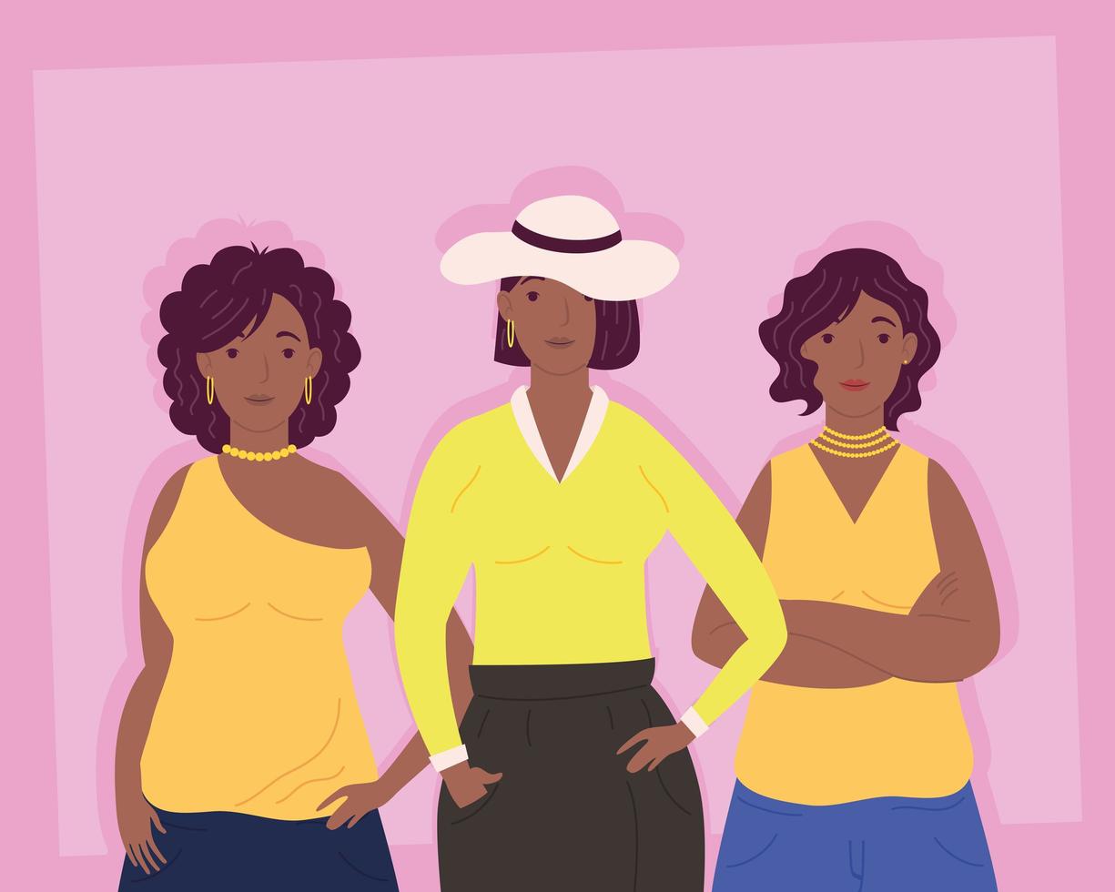 young afro women avatars characters vector