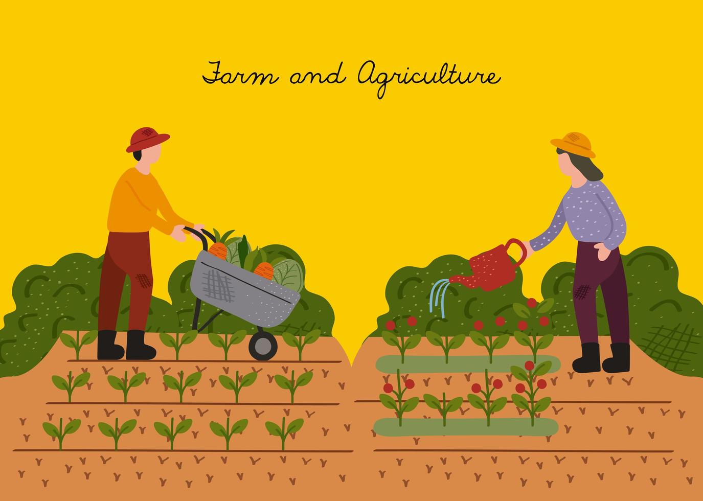 farmers couple working in the cultive scene vector
