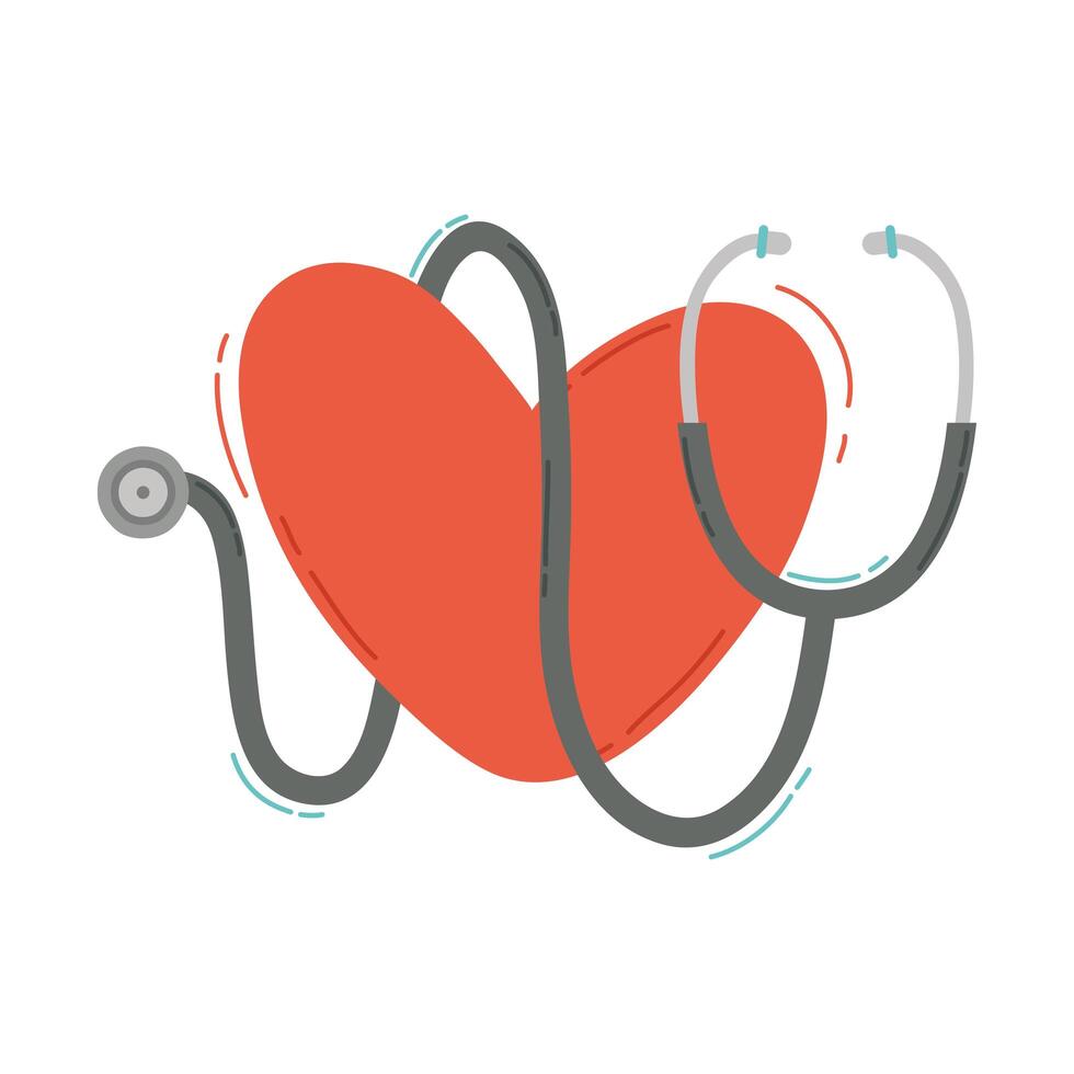 corazón, con, estetoscopio, cardiología, icono vector