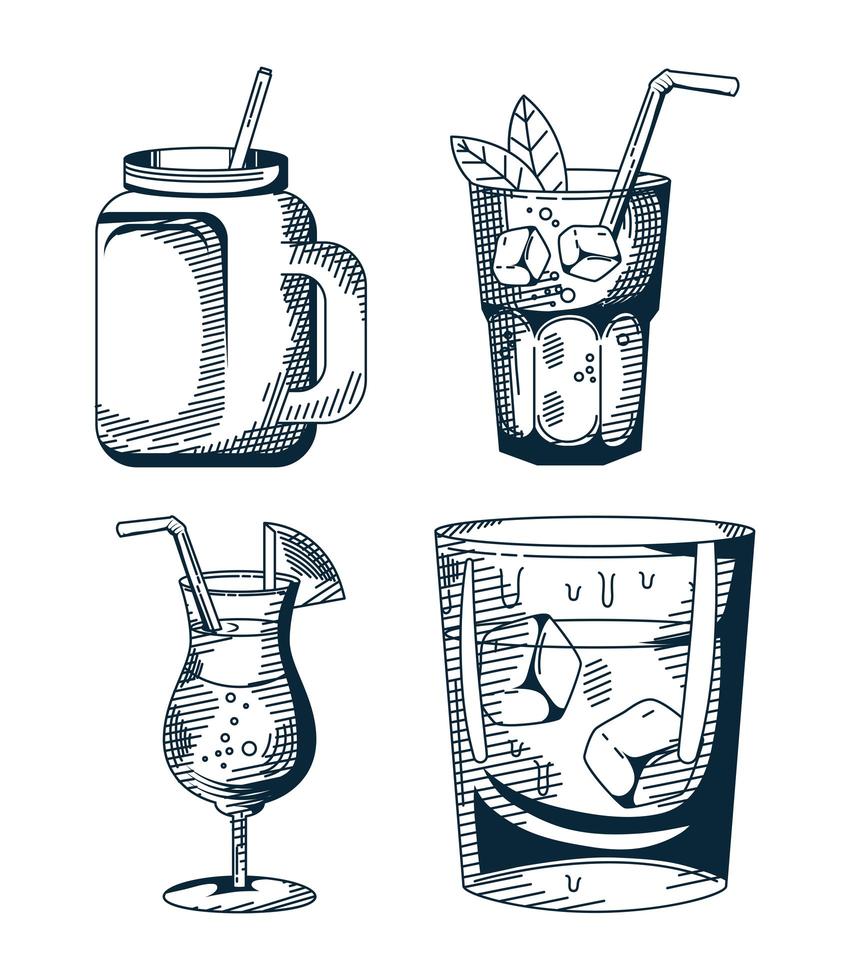 paquete de cuatro bebidas set iconos vector