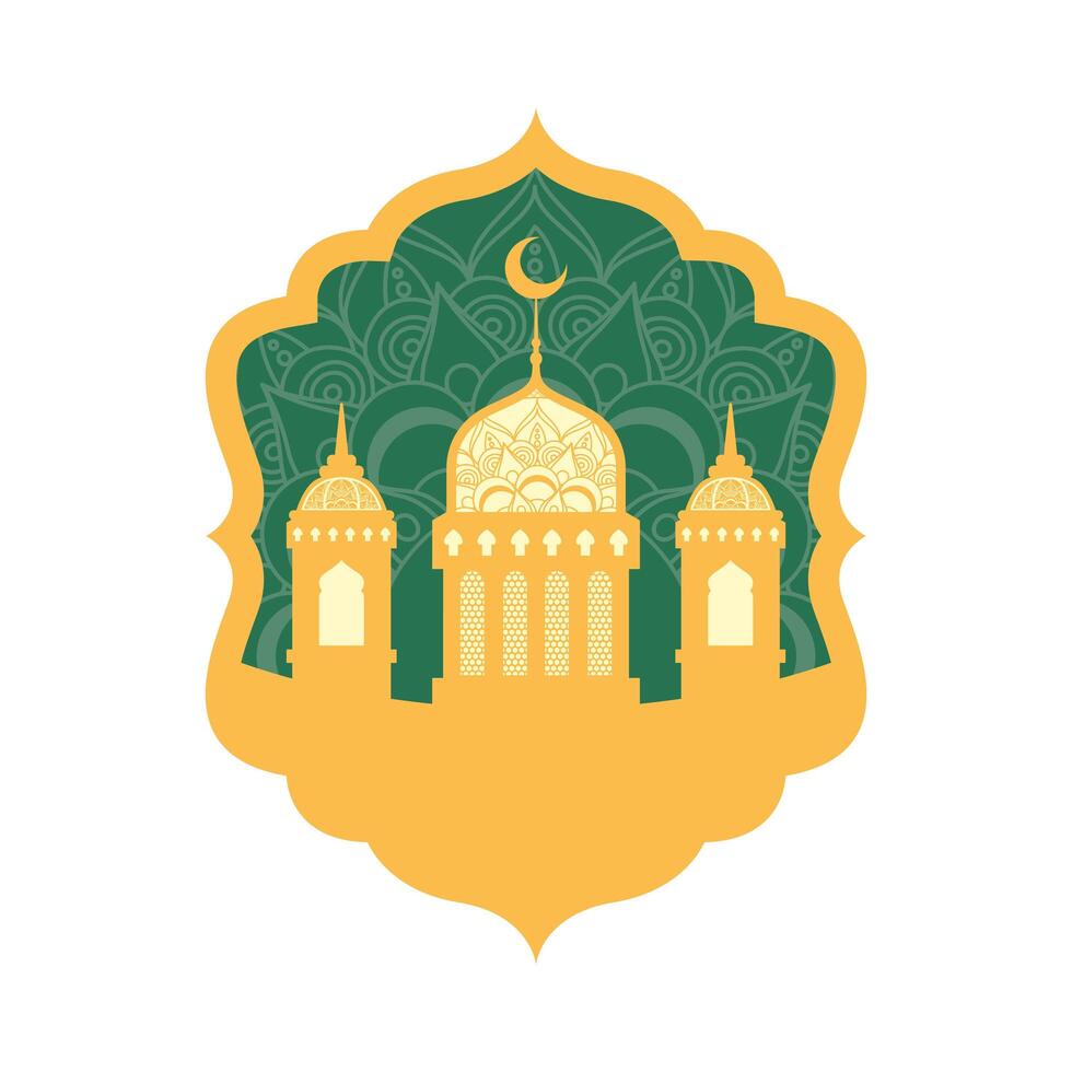 ramadan kareen celebration frame with golden mosque vector
