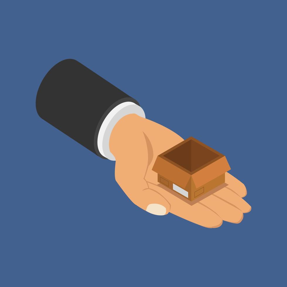 Box in hand isometric vector