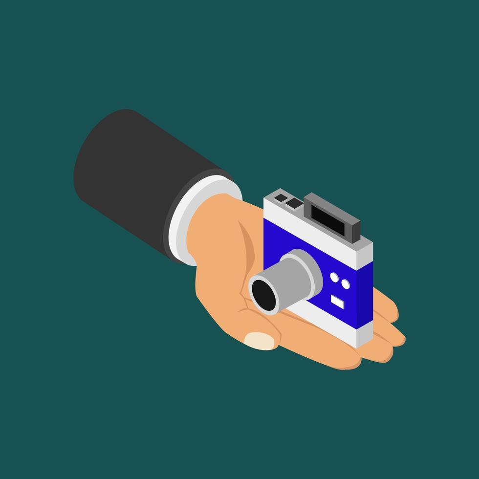 Camera in hand isometric vector