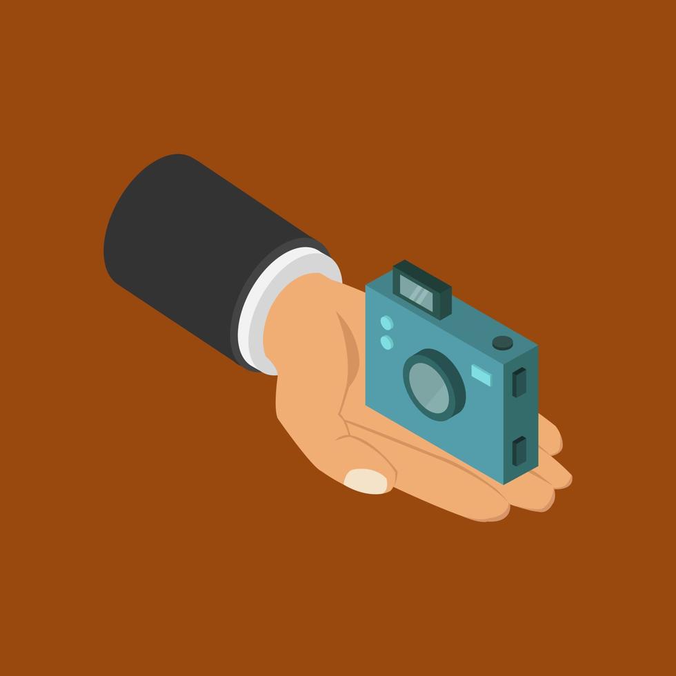 Camera in hand isometric vector