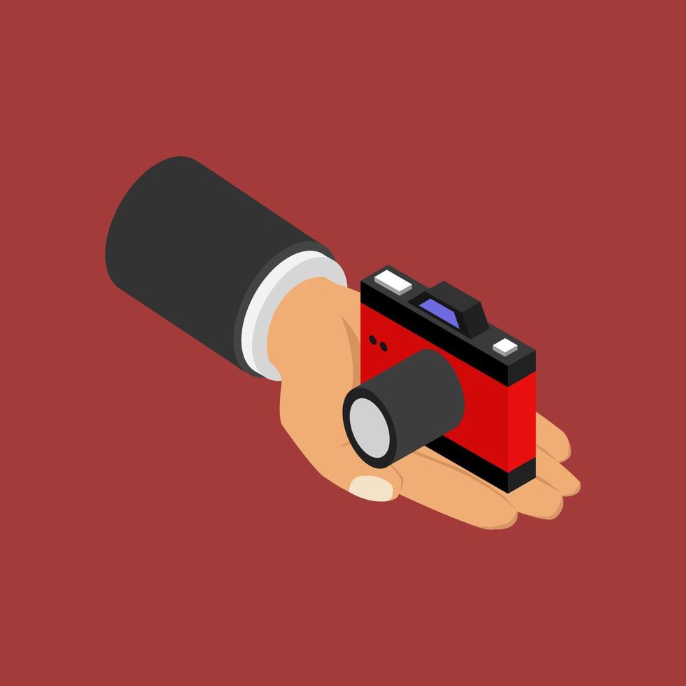 Camera in hand isometric vector