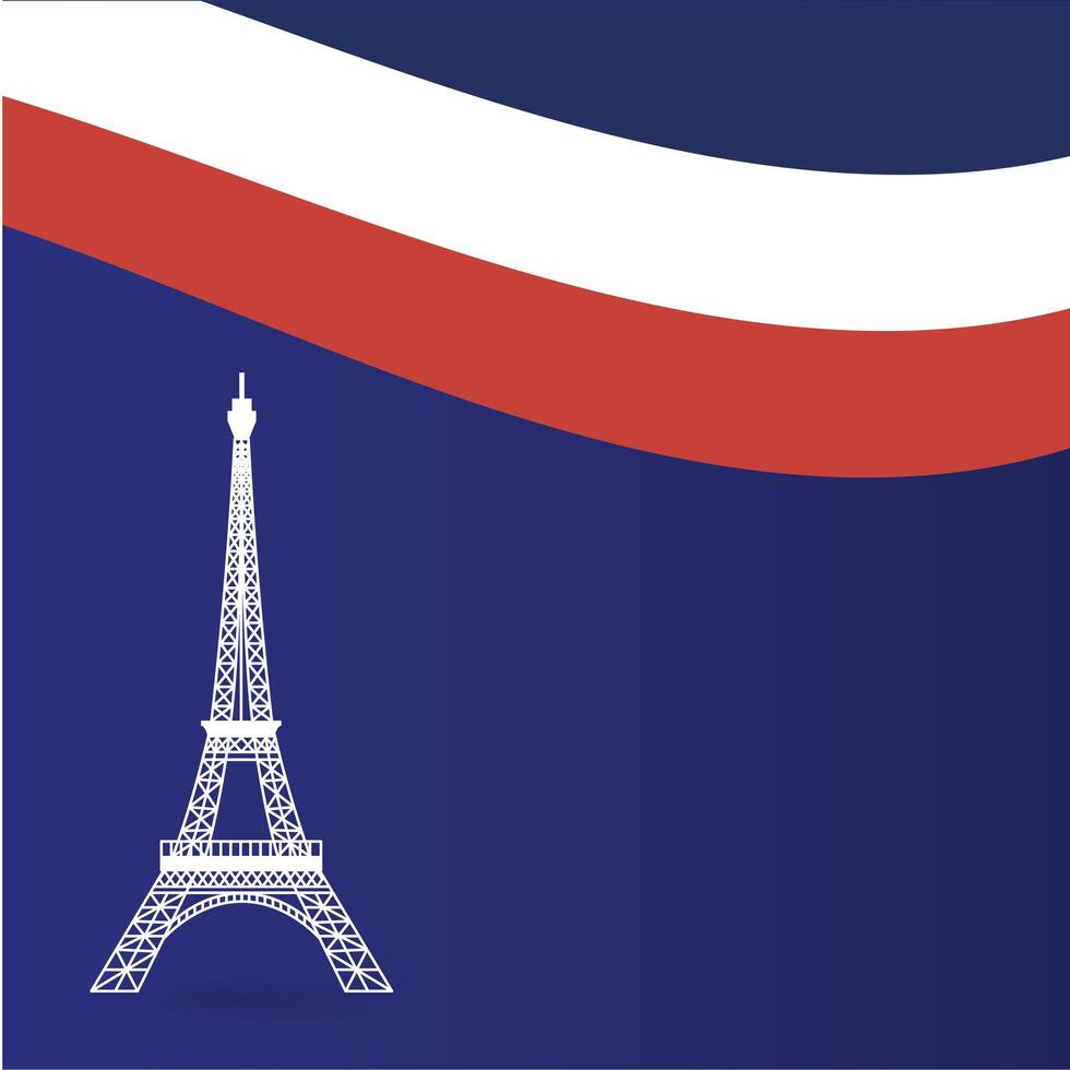 france eiffel tower with flag of happy bastille day vector design