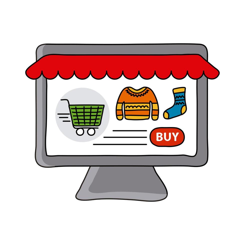 online shopping technology with clothes and cart in smartphone vector