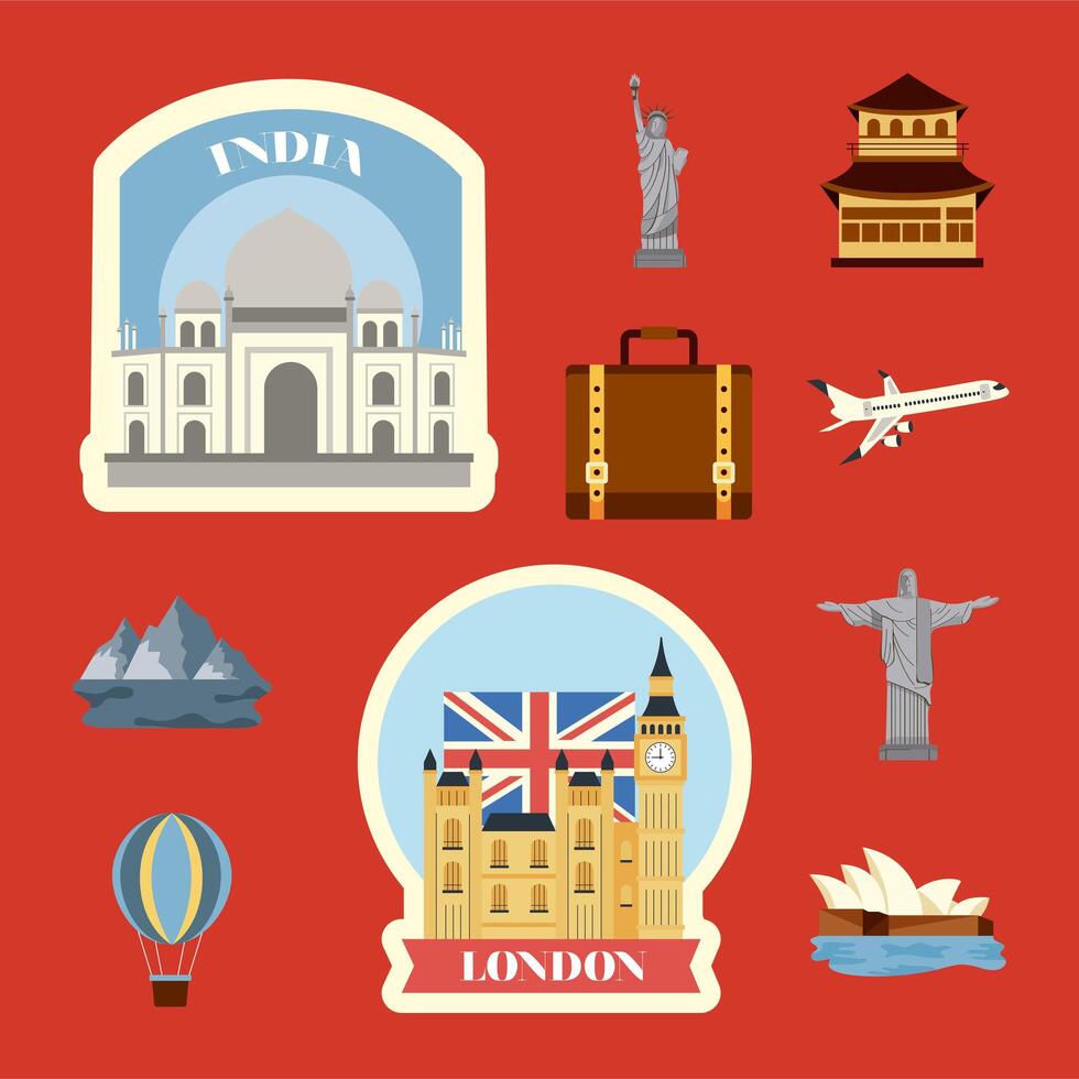 travel set monuments vector