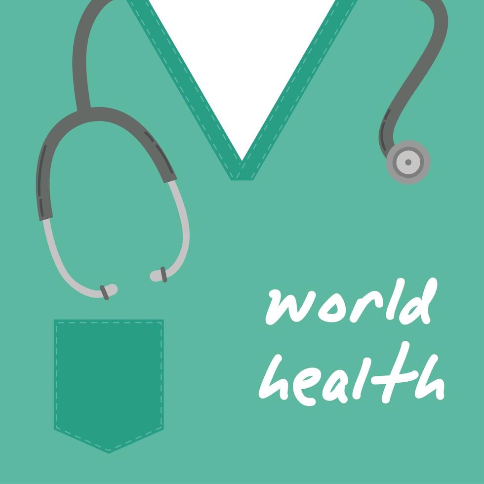 health day lettering in surgeon shirt with stethoscope vector