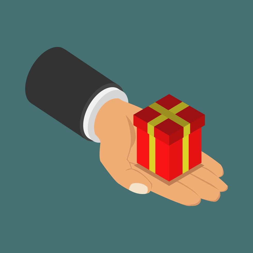 Gift in hand isometric vector