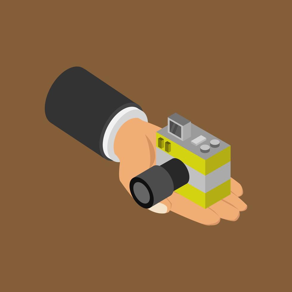 Camera in hand isometric vector