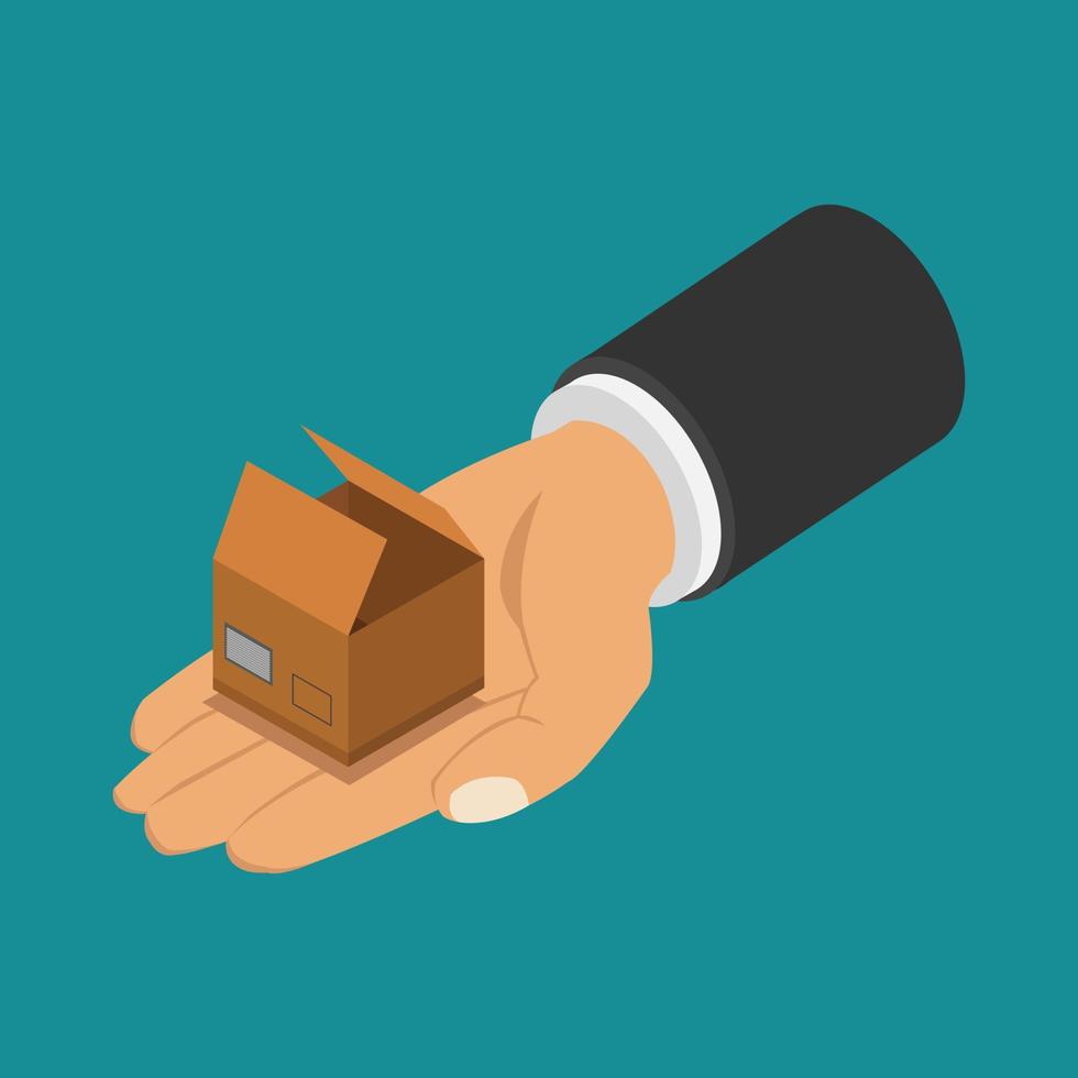 Box in hand isometric vector