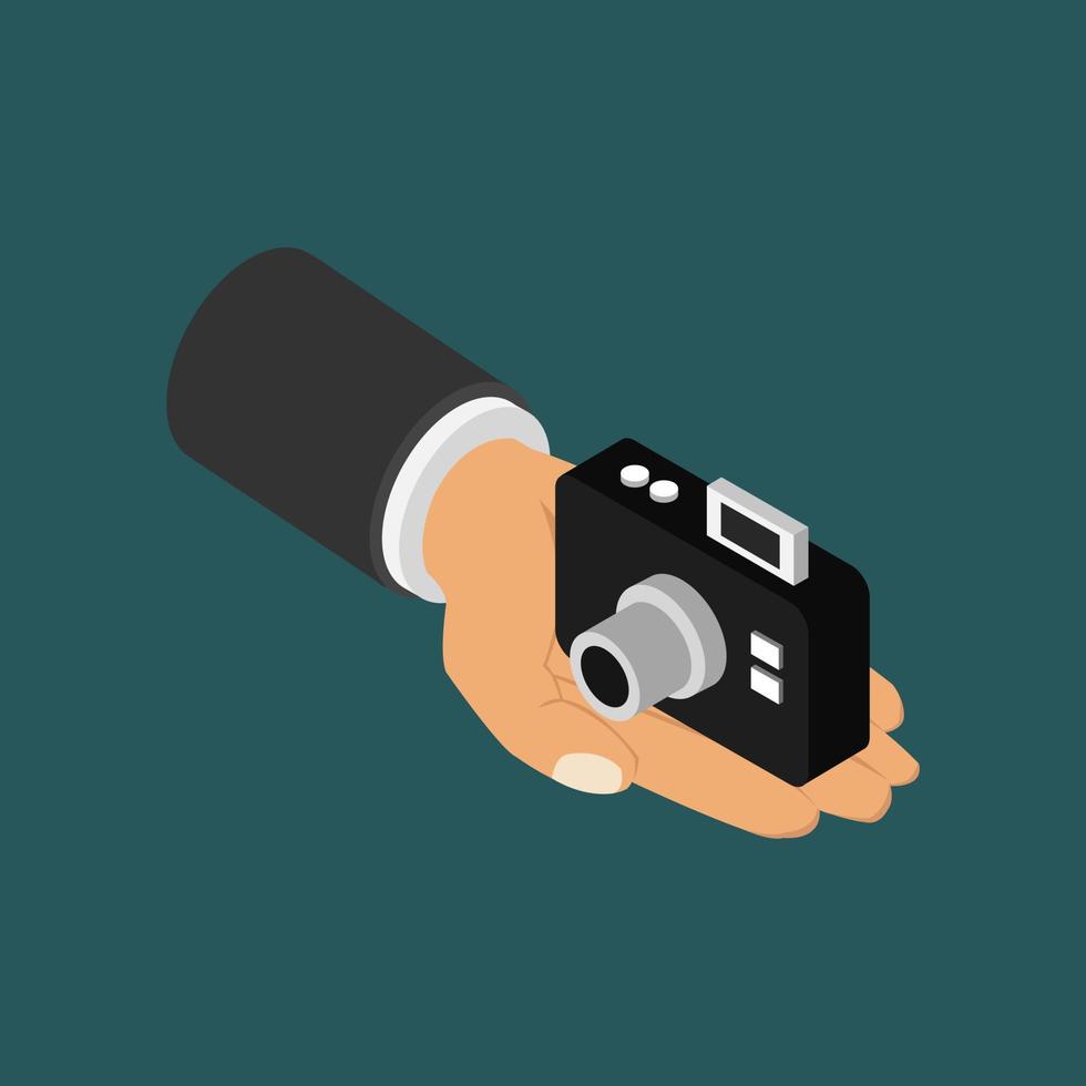 Camera in hand isometric vector