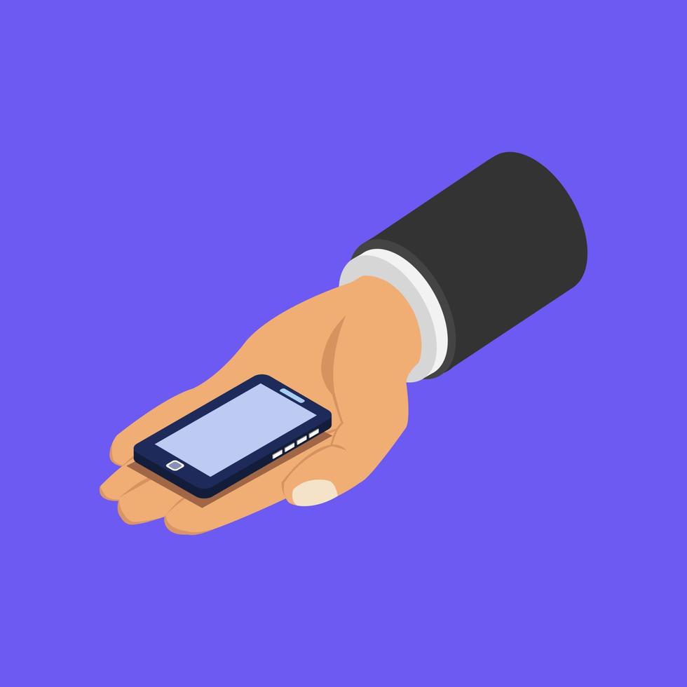 Smartphone in isometric hand vector