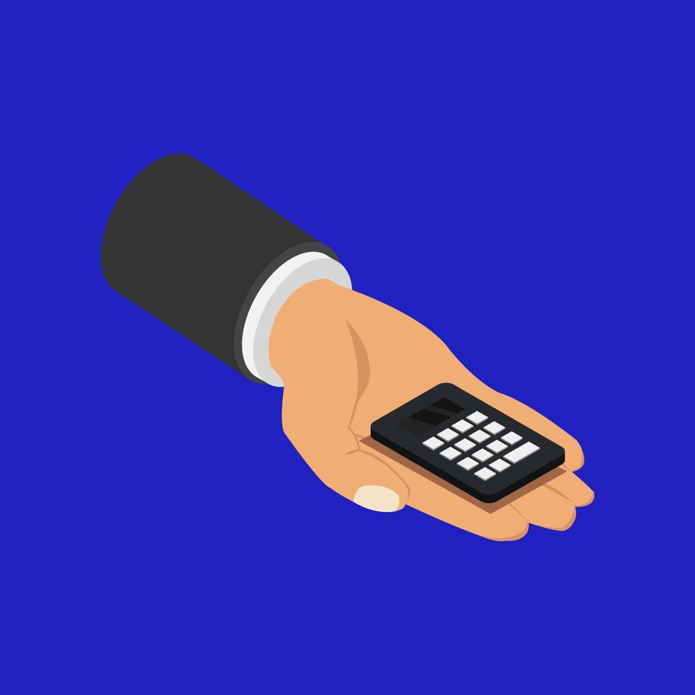 Calculator in isometric hand vector