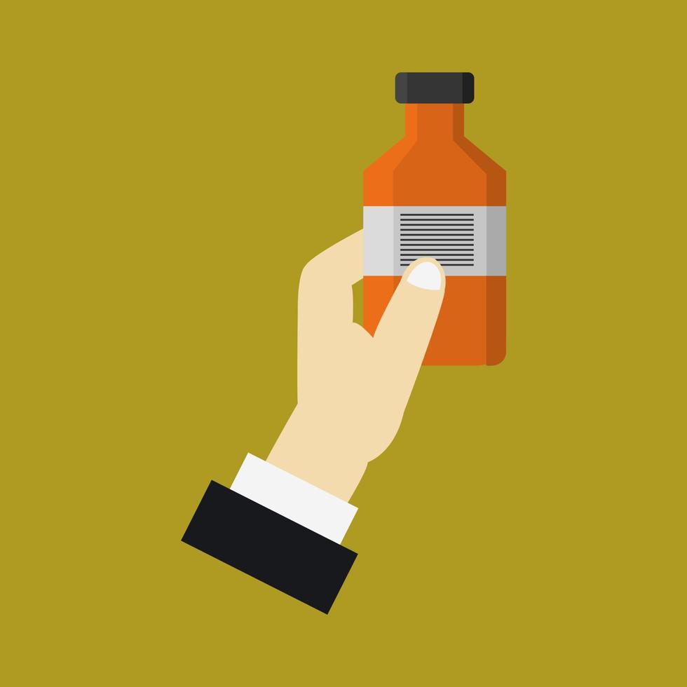 Medical bottle in hand vector