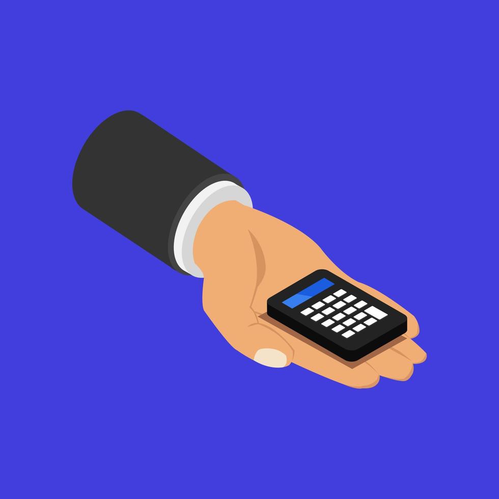 Calculator in isometric hand vector