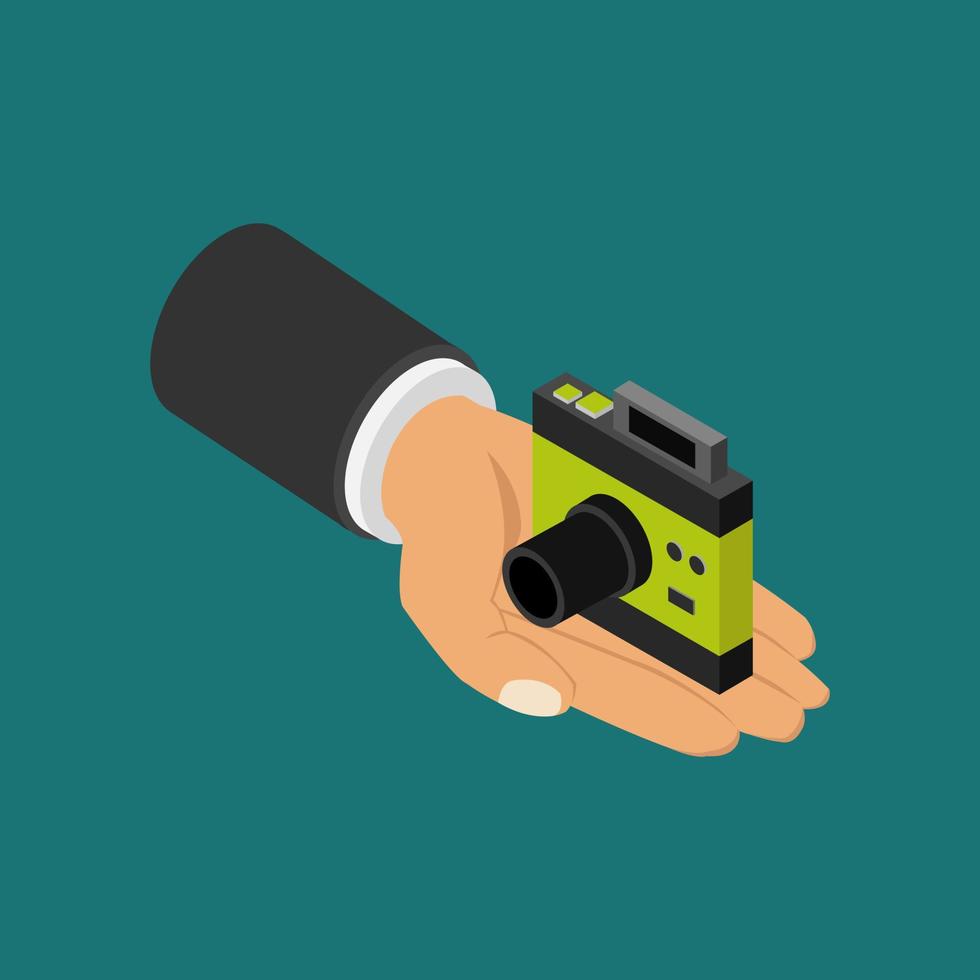 Camera in hand isometric vector