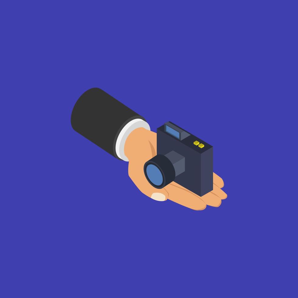 Camera in hand isometric vector