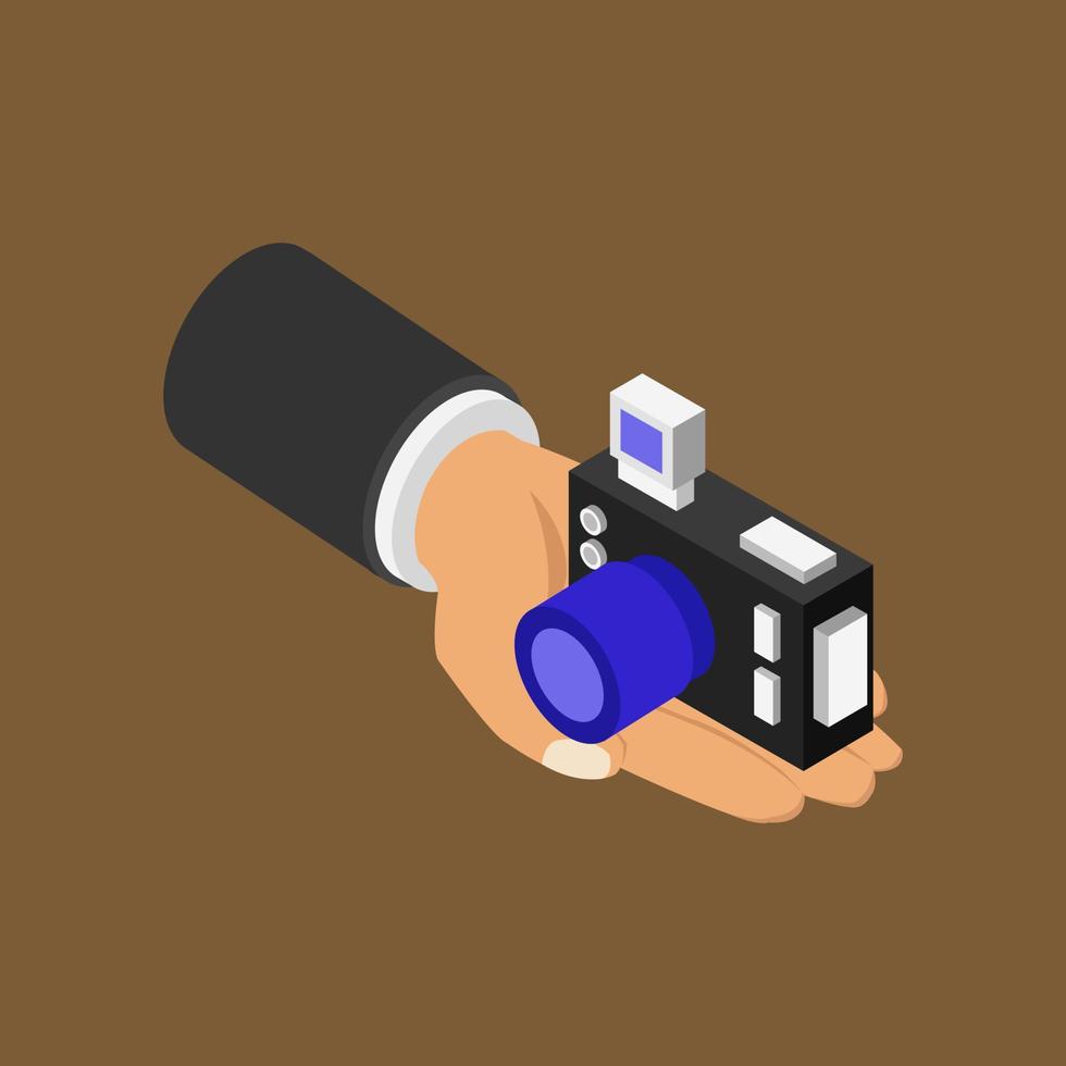 Camera in hand isometric vector