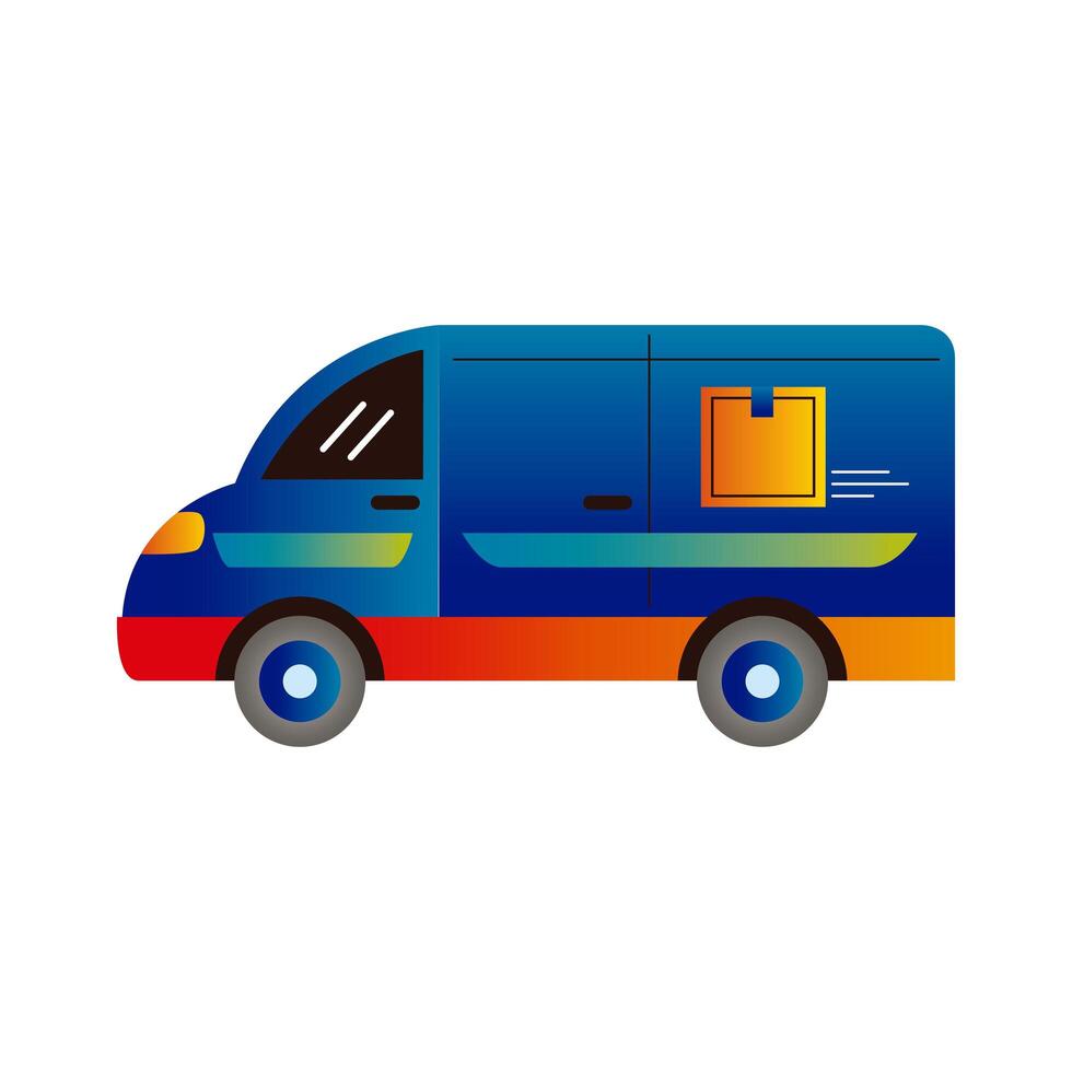 delivery service box carton in van vehicle vector