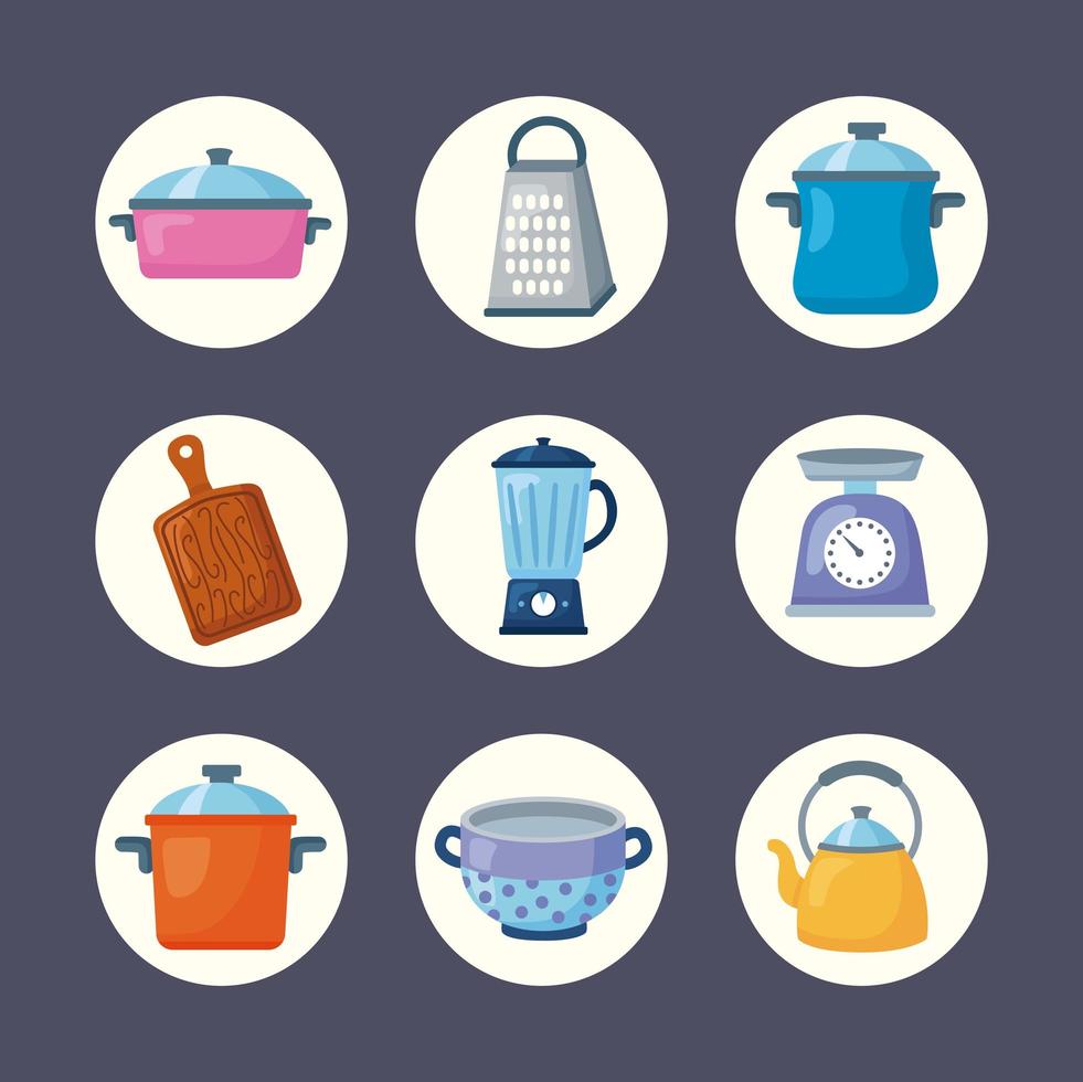 nine kitchen icons vector