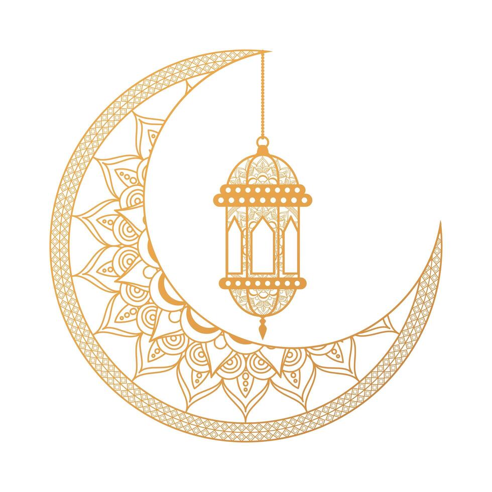 ramadan kareen celebration lantern hanging in moon vector