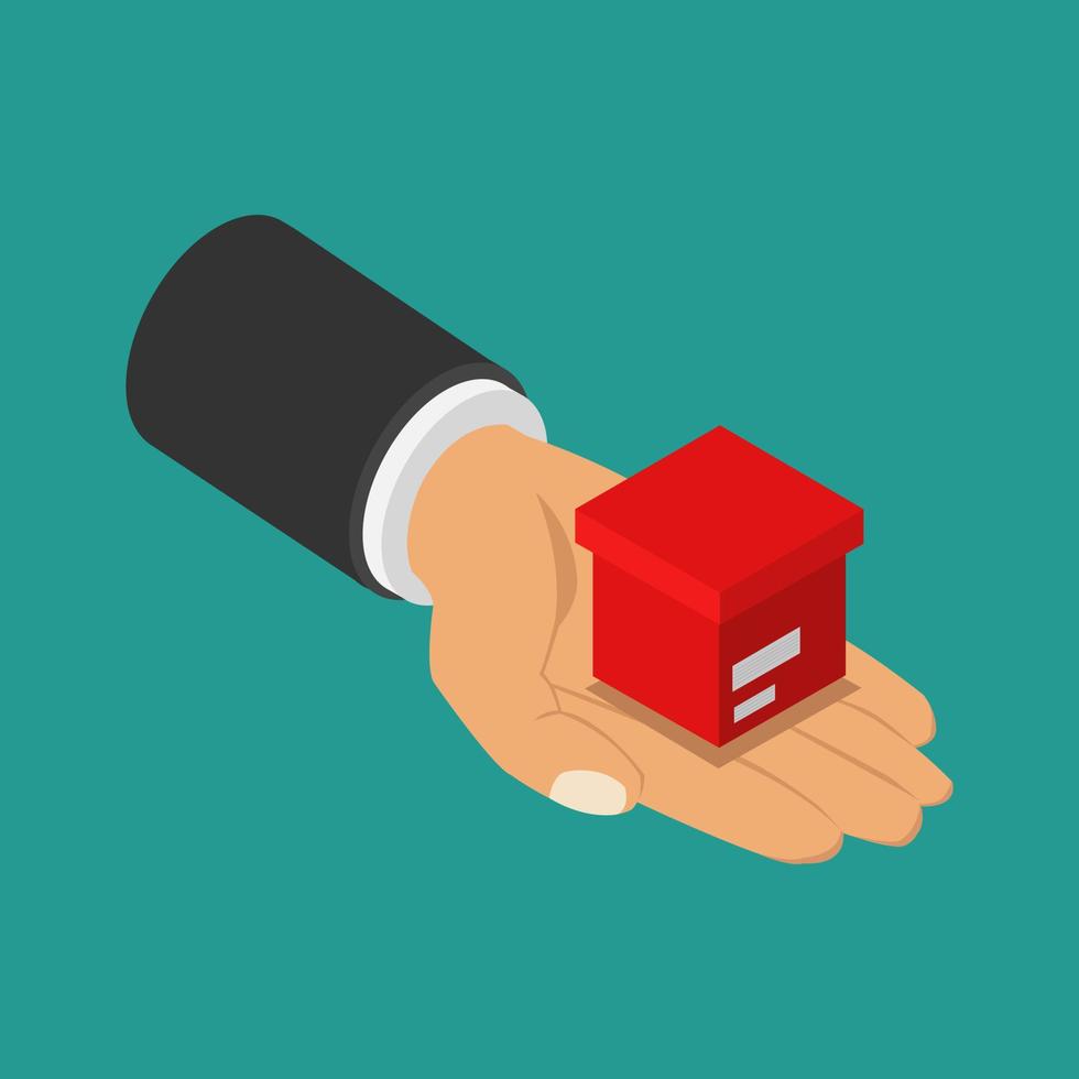 Box in hand isometric vector
