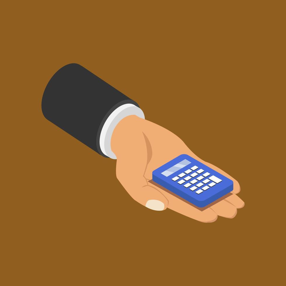 Calculator in isometric hand vector