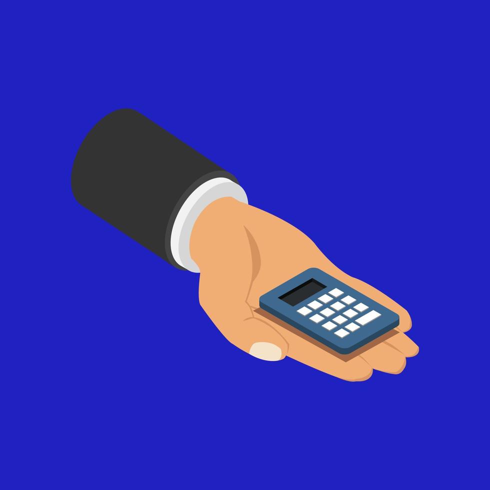 Calculator in isometric hand vector