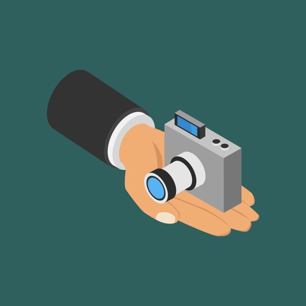 Camera in hand isometric vector