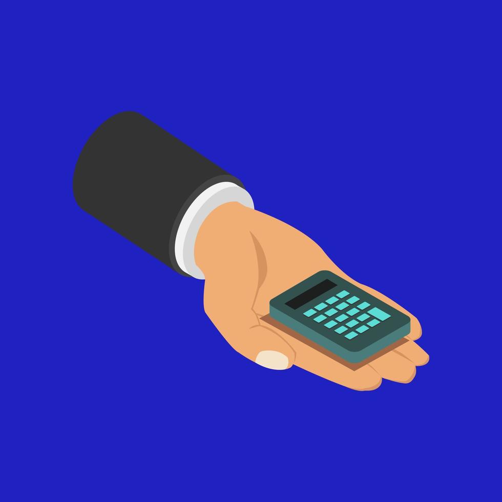 Calculator in isometric hand vector