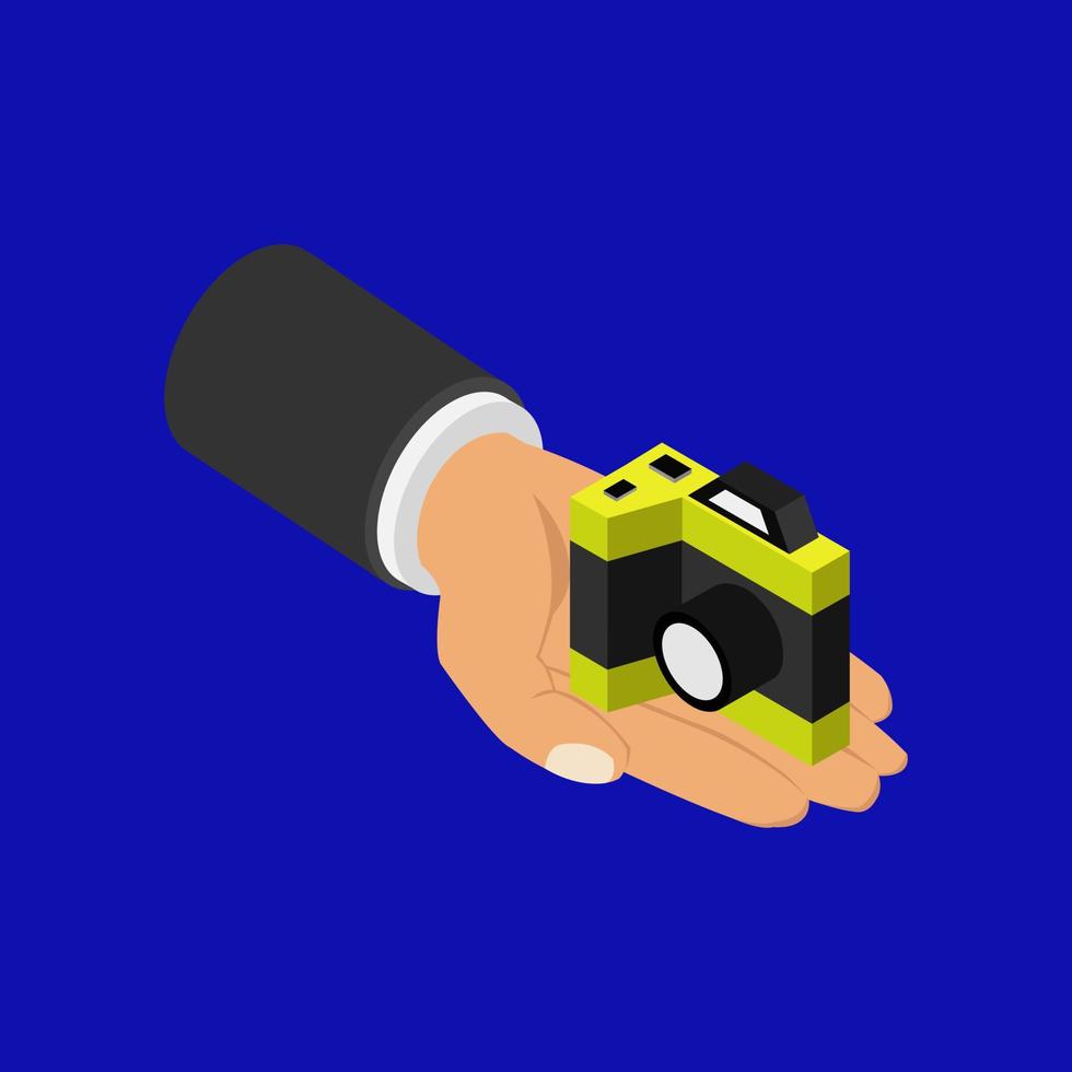 Camera in hand isometric vector