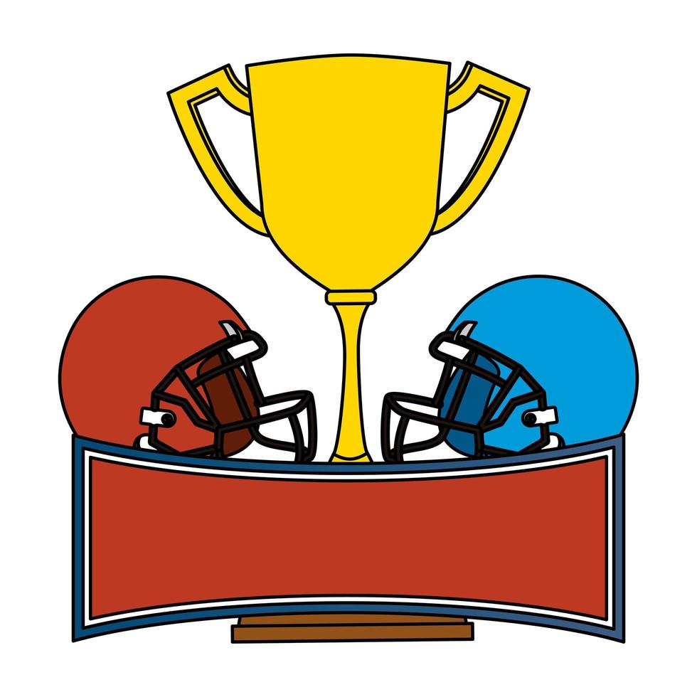 cascos deportivos de fútbol americano con copa trofeo vector