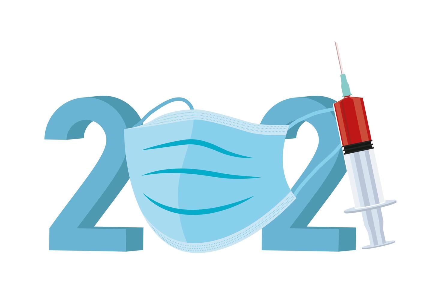 2021 year with covid19 vaccine syringe and medical mask vector