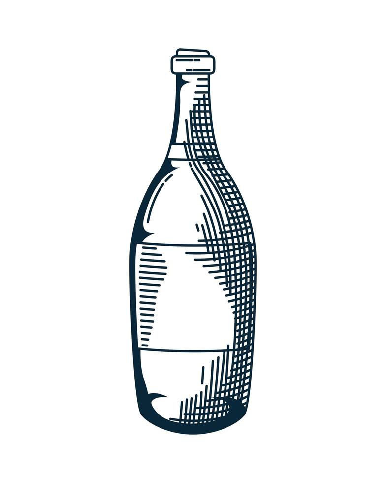 botella de vino, bebida, mano, dibujar, estilo, icono vector