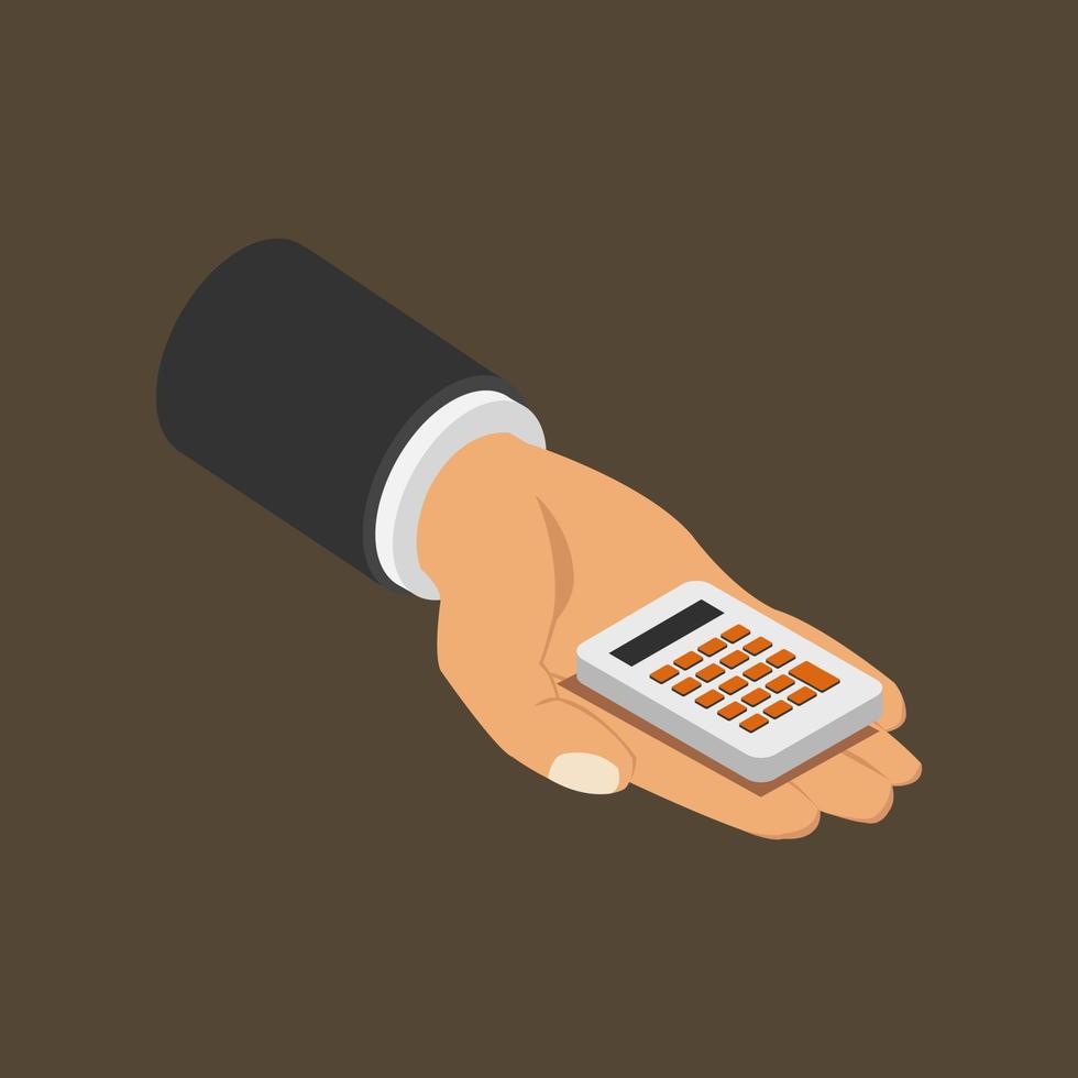 Calculator in isometric hand vector