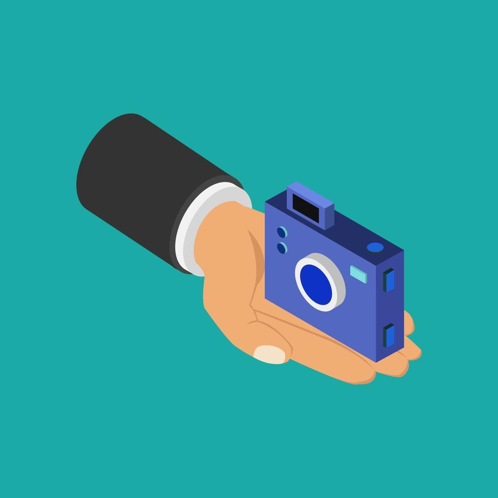 Camera in hand isometric vector