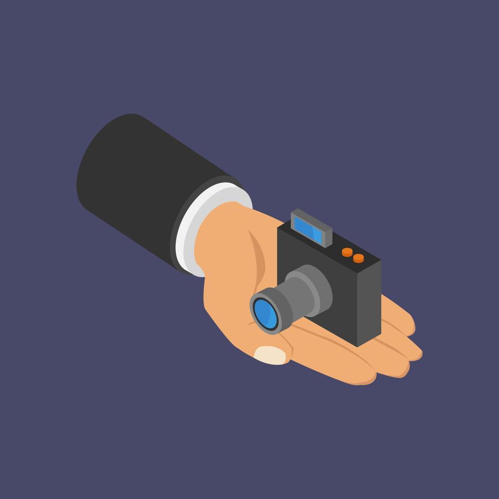 Camera in hand isometric vector