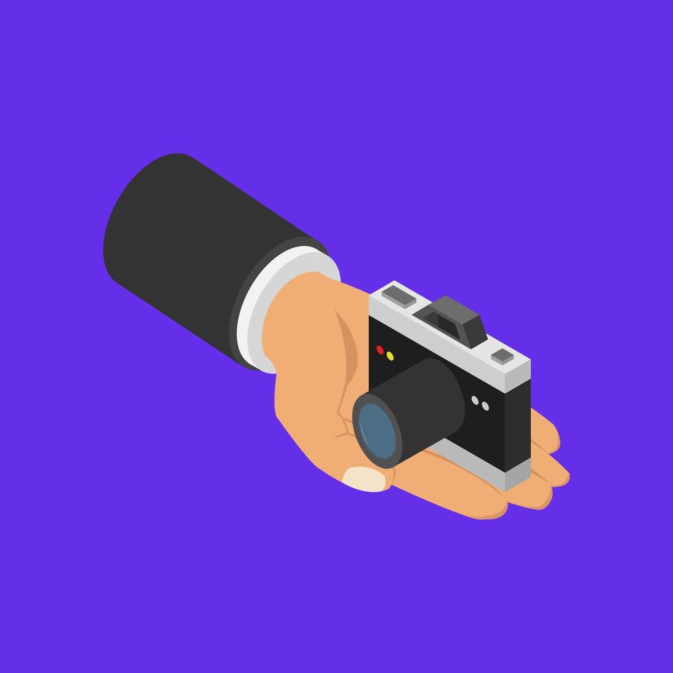 Camera in hand isometric vector