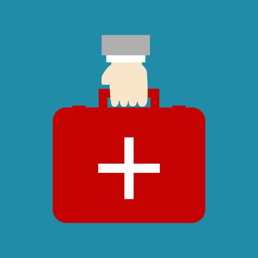 Hand holds medical suitcase vector