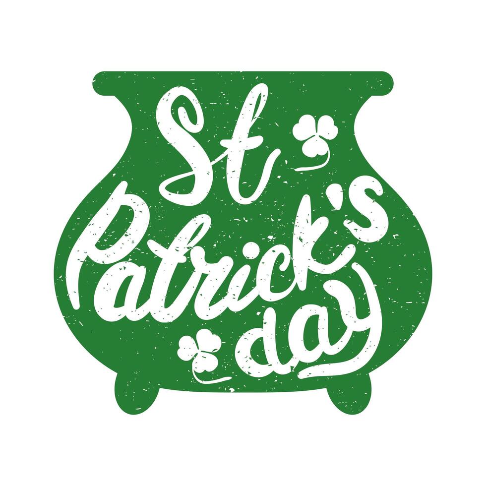 happy saint patricks day lettering in cauldron vector